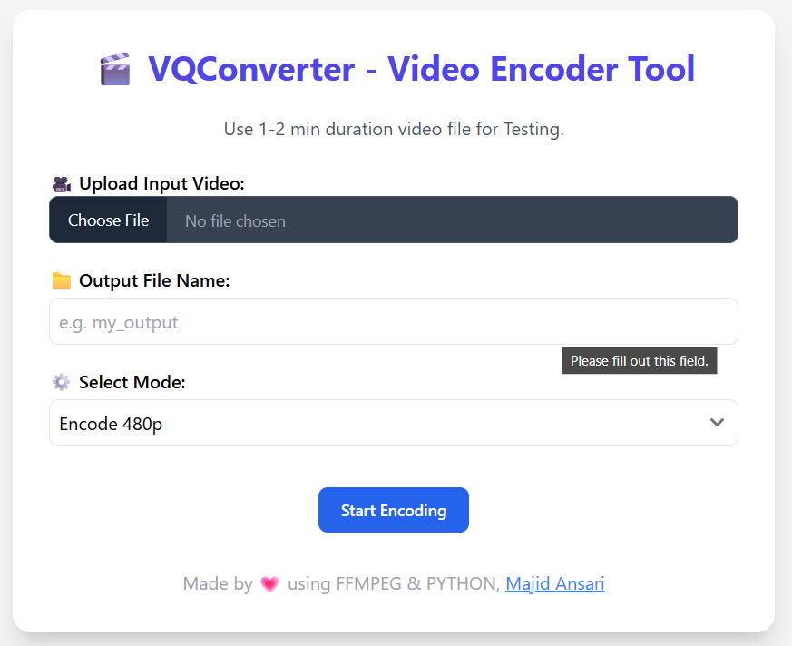 VQConverter UI Screenshot